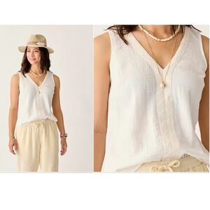 CARVE DESIGNS Cream Gauze‎ V Neck Organic Cotton Tank Top Women's Size M